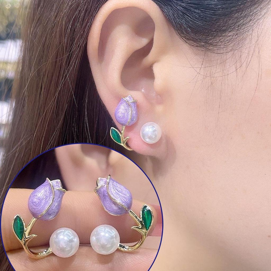 925 Silver Needle Green Flower Earrings For Women Korean Fashion Jewelry Trending Luxury Zircon Leaf Women's Stud Earrings