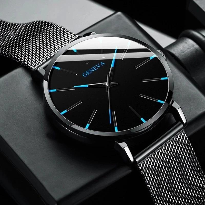 Fashion Ultra Thin Men's Business Watches Steel Mesh Belt Quartz Wrist Watch for Man Clock Reloj Hombre