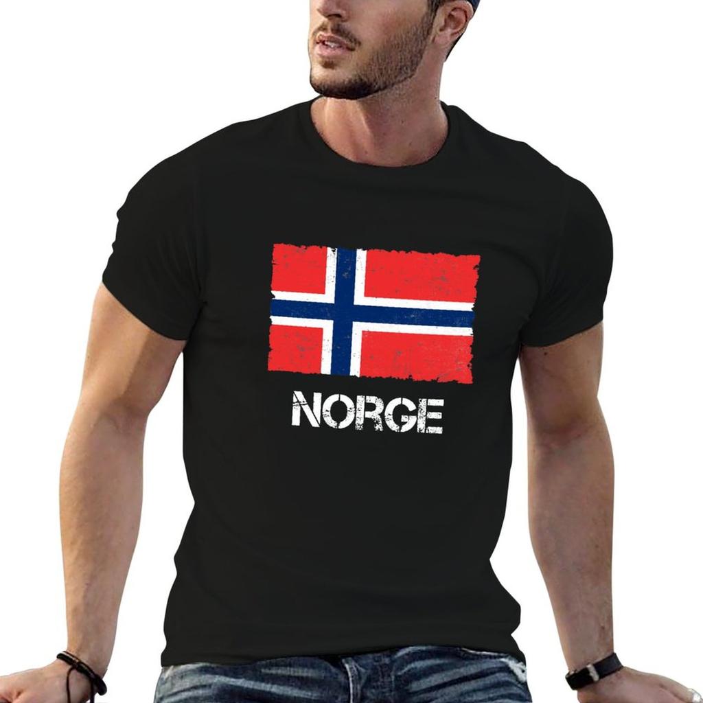 Norge Norway vintage flag used look T-Shirt t shirt man cotton g man t shirts for men T-Shirt