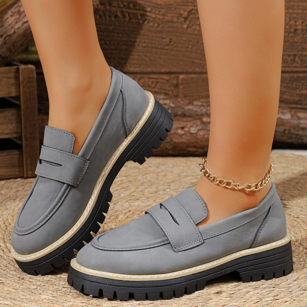 Retro Single Shoes Women's New Winter Casual British Style Large Size Shoes Thick Heel Thick Sole