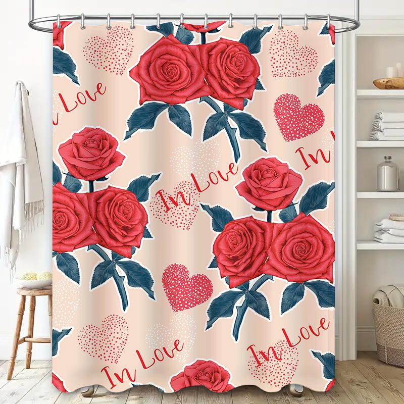 Red Rose Shower Curtain for Bathroom Decor Love Heart Print Waterproof Fabric 180x240cm Universal Fit Free Shipping (653-97)