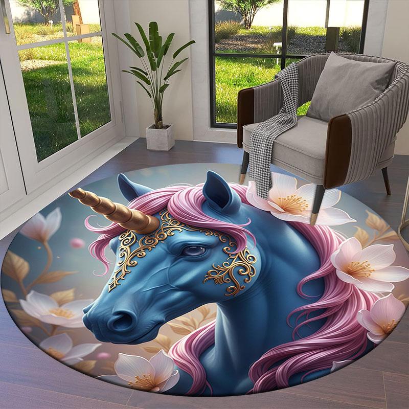 Animalswearingflowers Round Area Rug,Carpet Rug for Living Room Bedroom Sofa Playroom Decor,Non slip Floor Mat