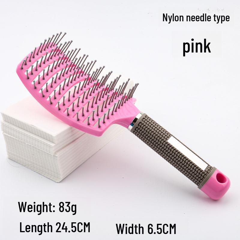 Large Anti-Static Curved Massage Comb for Curly Hair - Pig Bristle, Nine-Row, Plastic