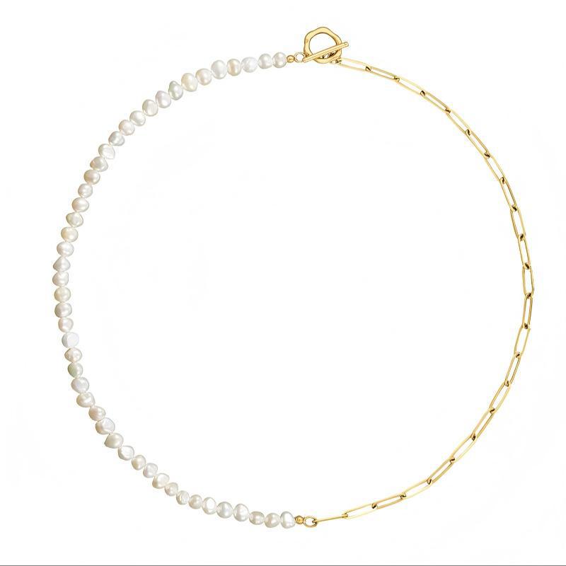 14K Gold-Plated Titanium Pearl Necklace, O-Chain, Anti-Fade, High-End Design