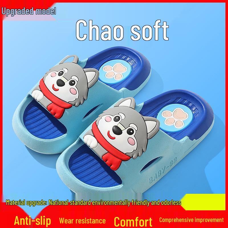 Wolf King Green Boys' Non-slip Soft Sole Cartoon Sandals: Summer & Bath Slippers for Kids