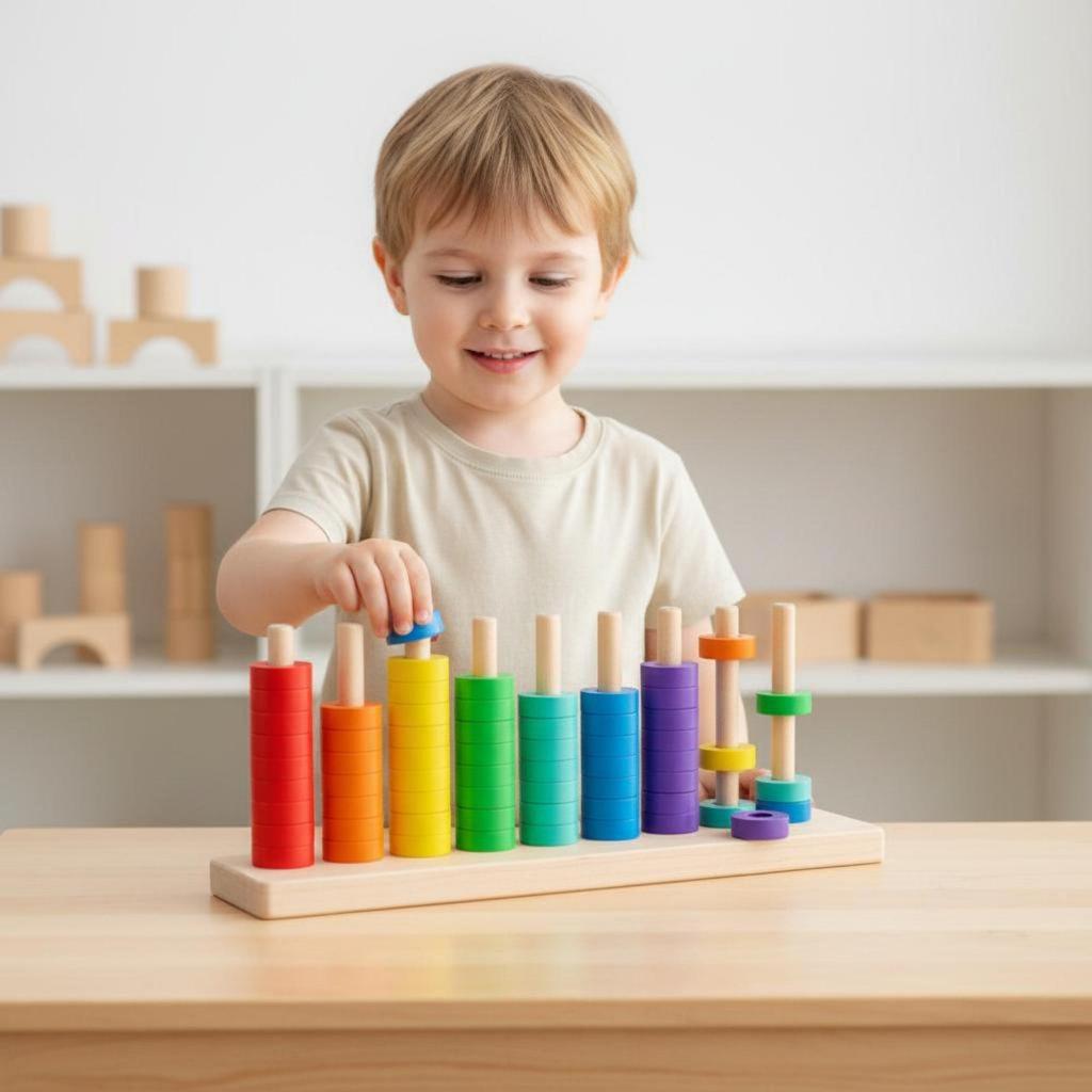 Wooden Hoop Stacker Hand-Eye Coordination Rainbow Stacking Game for Preschoolers