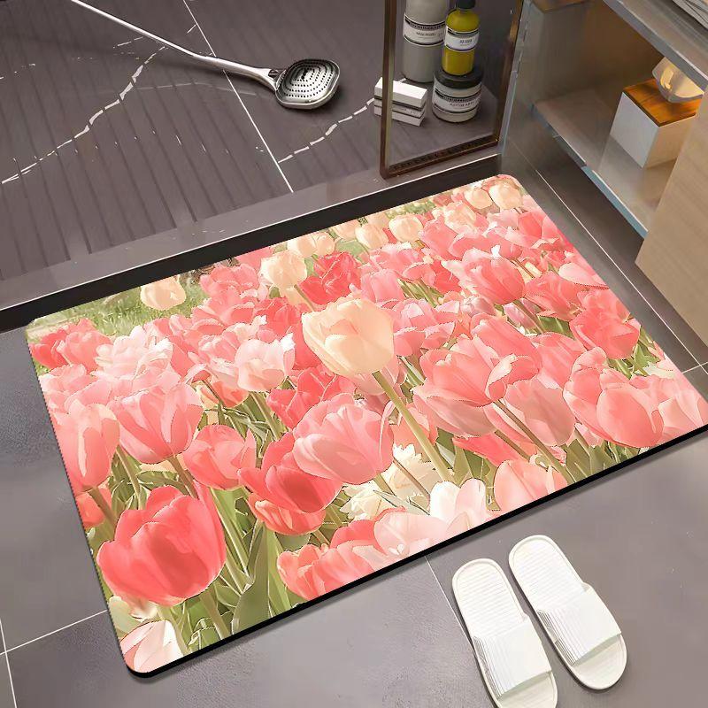 Bathroom Floor Mat Diatom Mud Household Toilet Toilet Mat Toilet Door Non-slip Absorbent Flower Foot Mat Blanket