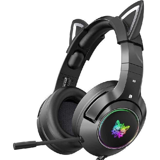 Blue Gaming Headset with Removable Cat Ears, Compatible with PC PS4 PS5 Xbox One(Adapter Not Included) Mobile Phones, with Surround Sound, RGB