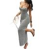 European and American neck striped knitted long dress, slim-fitting hip-wrapped backless holiday style thin dress women's summer