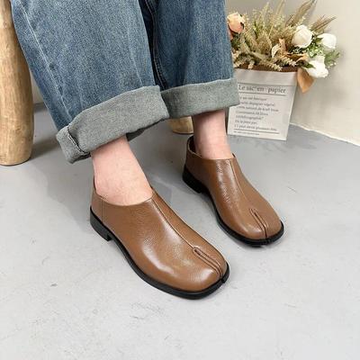 Décolleté in vera pelle tinta unita Scarpe da donna versatili con tacco basso stile britannico con punta divisa