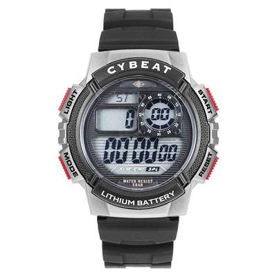 Ceas Digital Sunflame Cybeat 5 ATM Rezistent la Apă, Alarmă EL, Negru, Lumină Ecran Complet, Cronometru, Baterie, CD2C0007-SV, Bărbați,