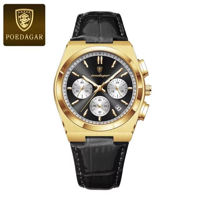 POEDAGAR 970 Custom Logo Watch Leather Sports Man Wristwatches Waterproof Bracelet Quartz Men's Watches Reloj Relojes Hombre