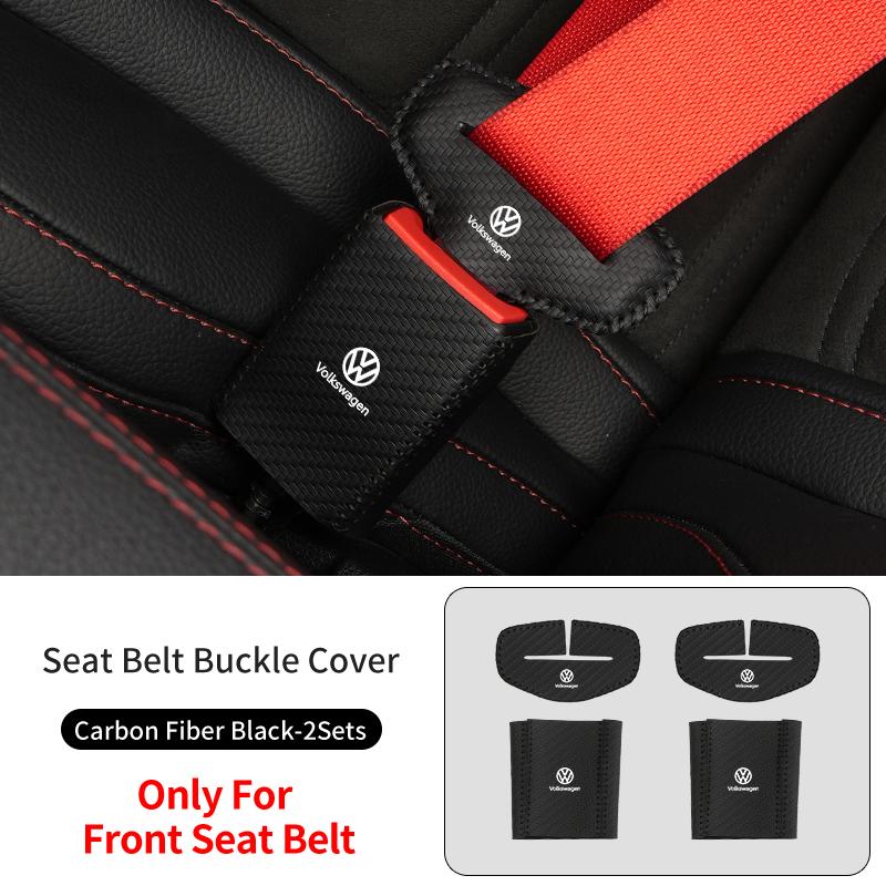BFPQY1 2Sets Leather Car Logo Seat Belt Buckle Protector Cover Only For Front Seat Belt For VW Scirocco Jetta Beetle Golf Passat Polo