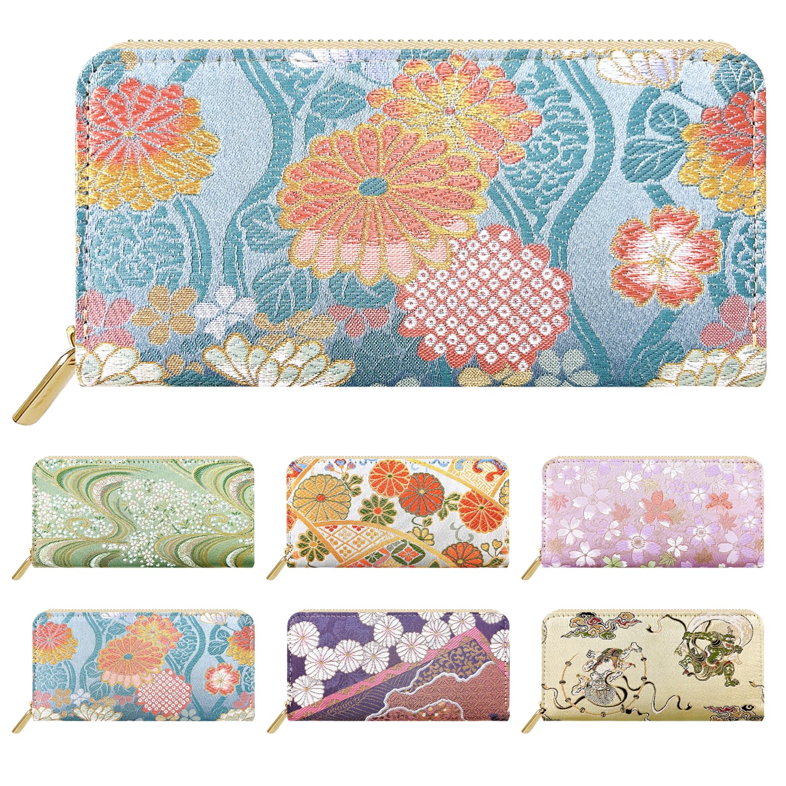

Nishijin Textile Long Wallet Wallet Round Zipper Large Capacity Round Wallet Wallet Gold Brocade Japanese Pattern Japanese Style Aya Tachiwakuchi
