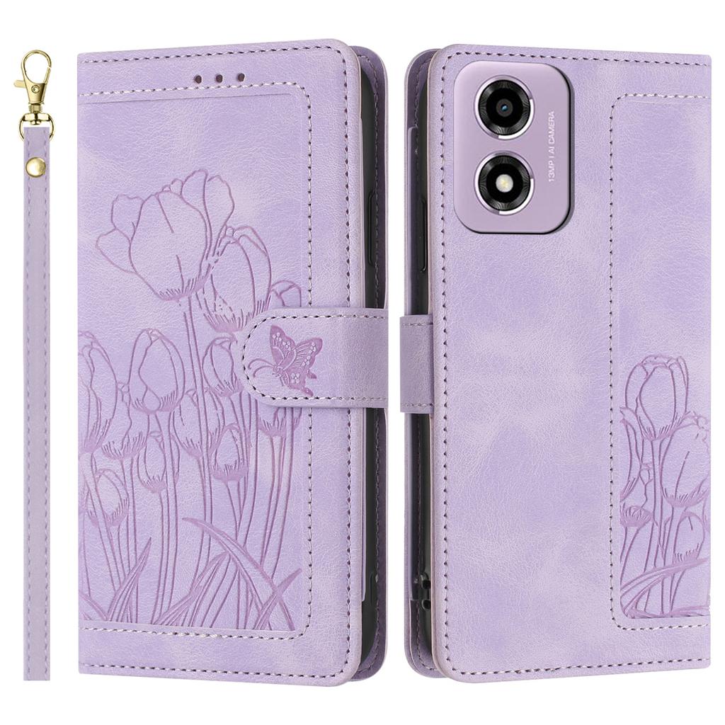 For Motorola Moto E14 4G Tulip Leather Case Phone Cover with 5 Card Slots Wallet