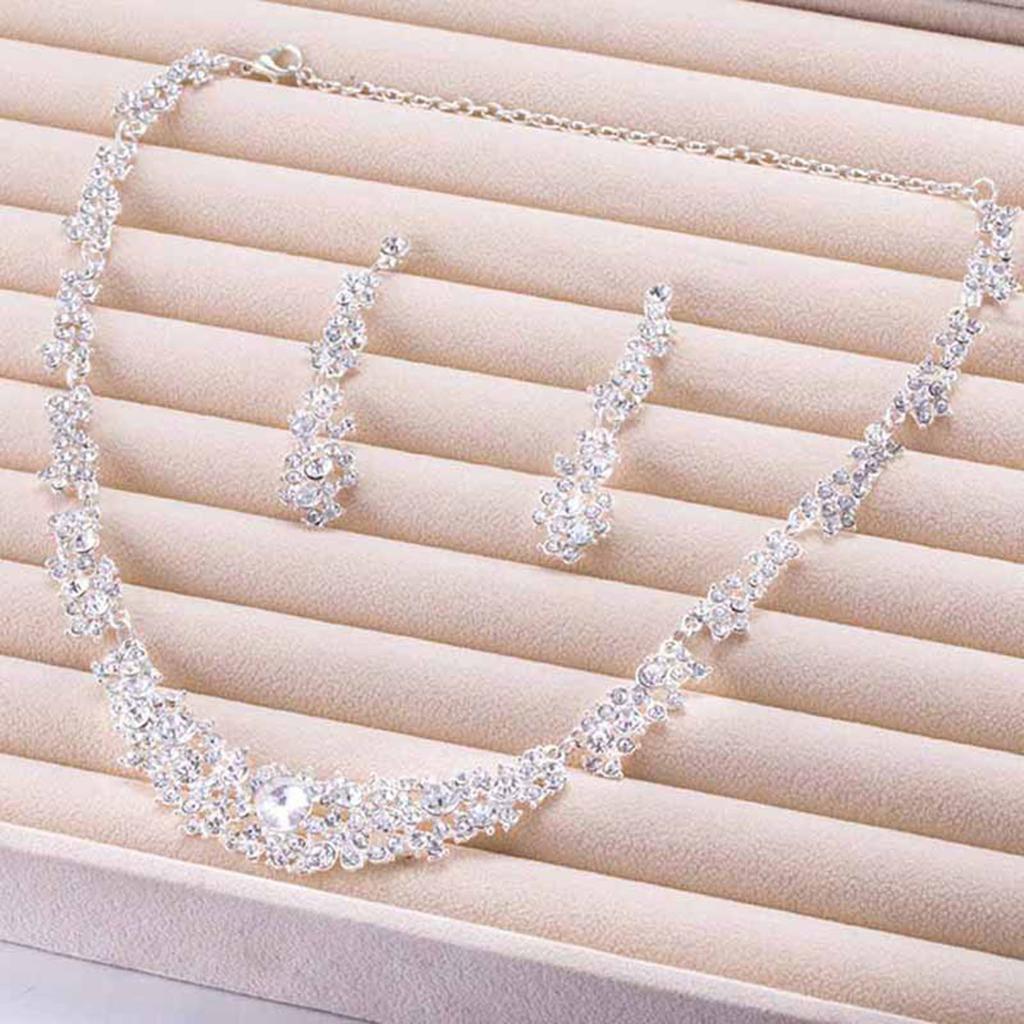 Bridal Full Rhinestones Necklaces Earrings Set Hypo-allergenic Dazzling Accessories Kit for Banquet Gown Birthday Dresses Skirts