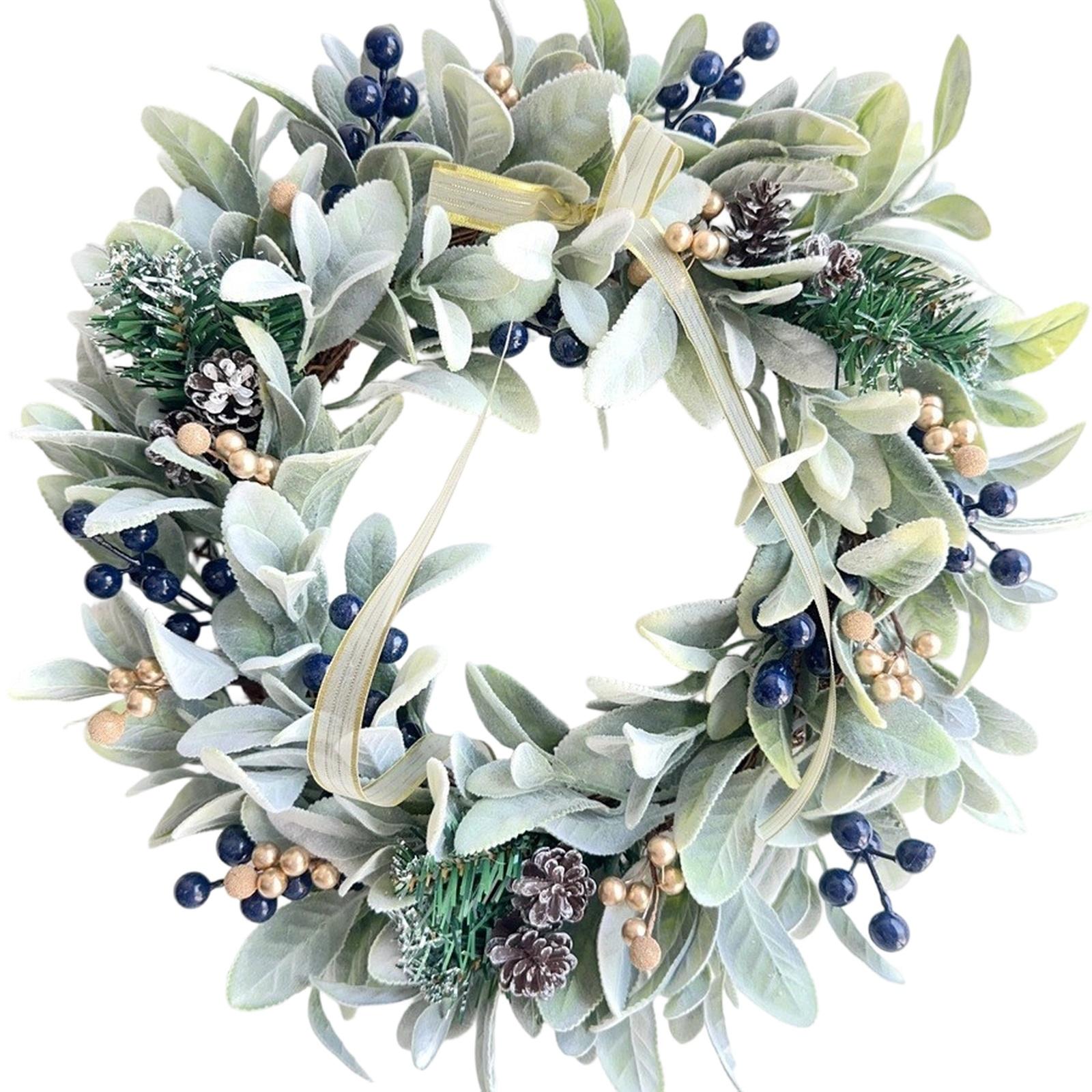 

New Christmas Blue Berry Artificial Wreath Wedding Door Hanging Pinecone Decor one size