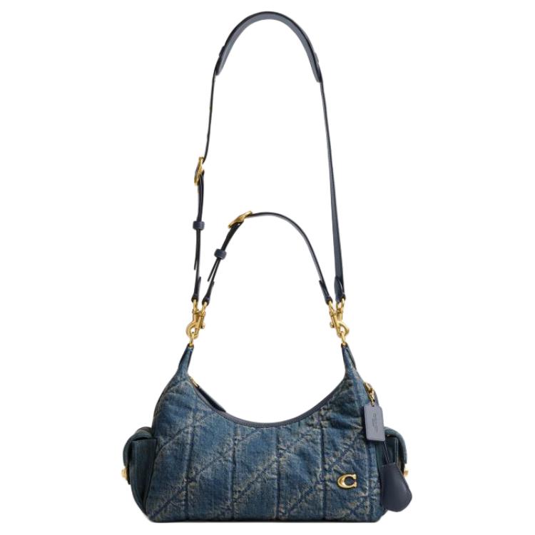 Coach Juliet 30 Denim Quilted Detail Fabric Shoulder Bag Large Women Shoulder Bag Deep-Indigo CDZ72-B4YMW