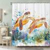 Golden turtle themed shower curtain, waterproof, with hooks, artistic graphic design, suitable for home, kitchen, hotel