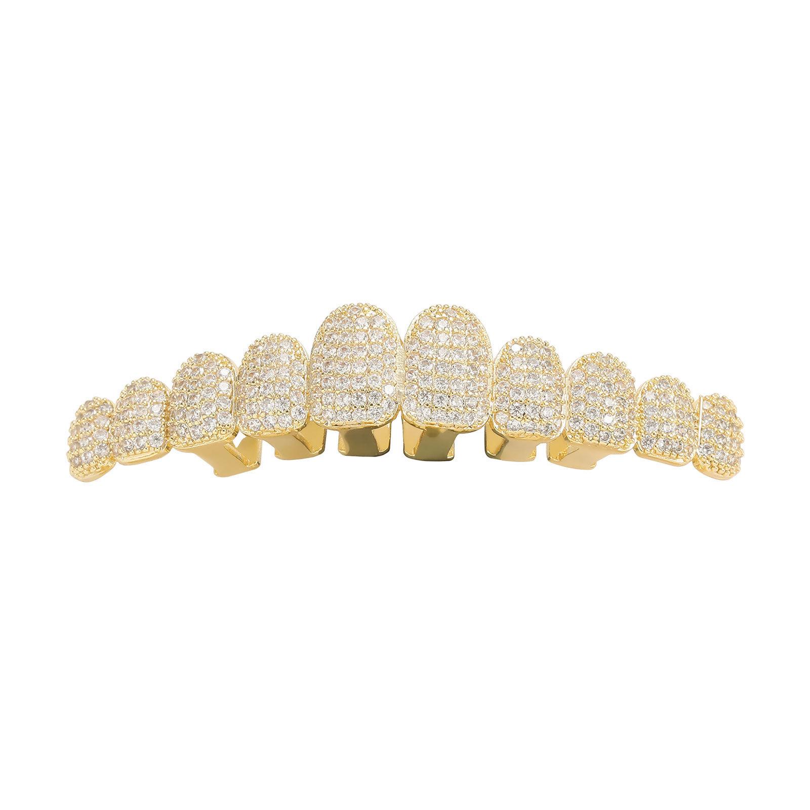 Ten-Tooth Full Diamond Zirconia Sparkle Grillz - Personalized Trendy Hip Hop Accessory золотой верхних зубов