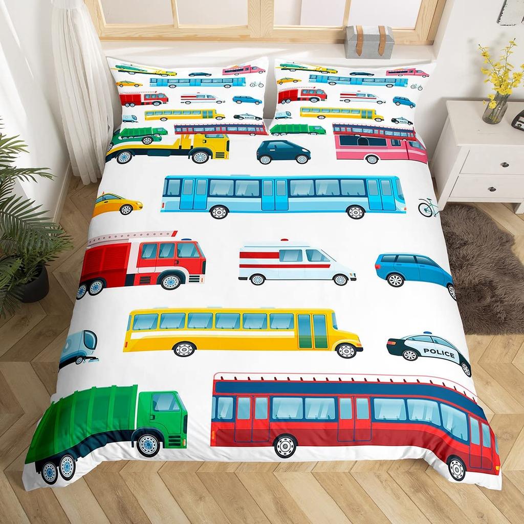 Ambulance Car King Queen Duvet Cover White Cartoon Medical Car Bedding Set For Kid Hospital Rescue Vehicle Polyester Quilt Cover