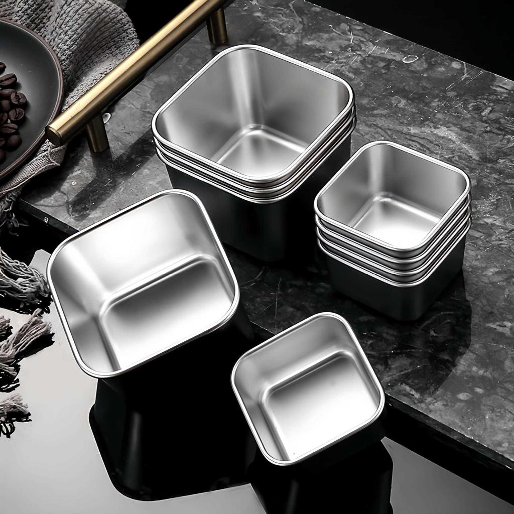 304 Stainless Steel Sauce & Salad Dressing Container with Silicone Lid - Leakproof Square Snack Lunch Box