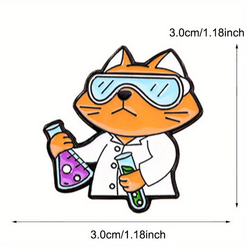 Cartoon Science Experiment Cat Brooch Animal Chemist Test Tube Fixed Needle Accessory Badge