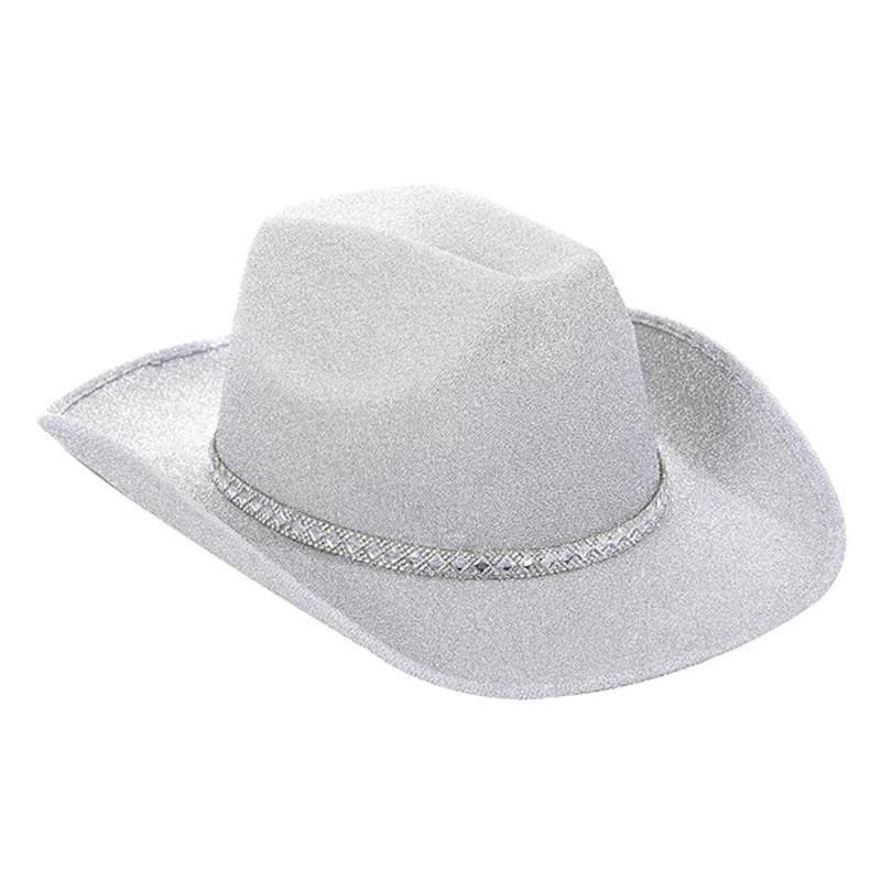 Halloween Party Silver Pink Glitter Diamond Stripe Cowboy Hat With Goggles For Costumes And Celebrations