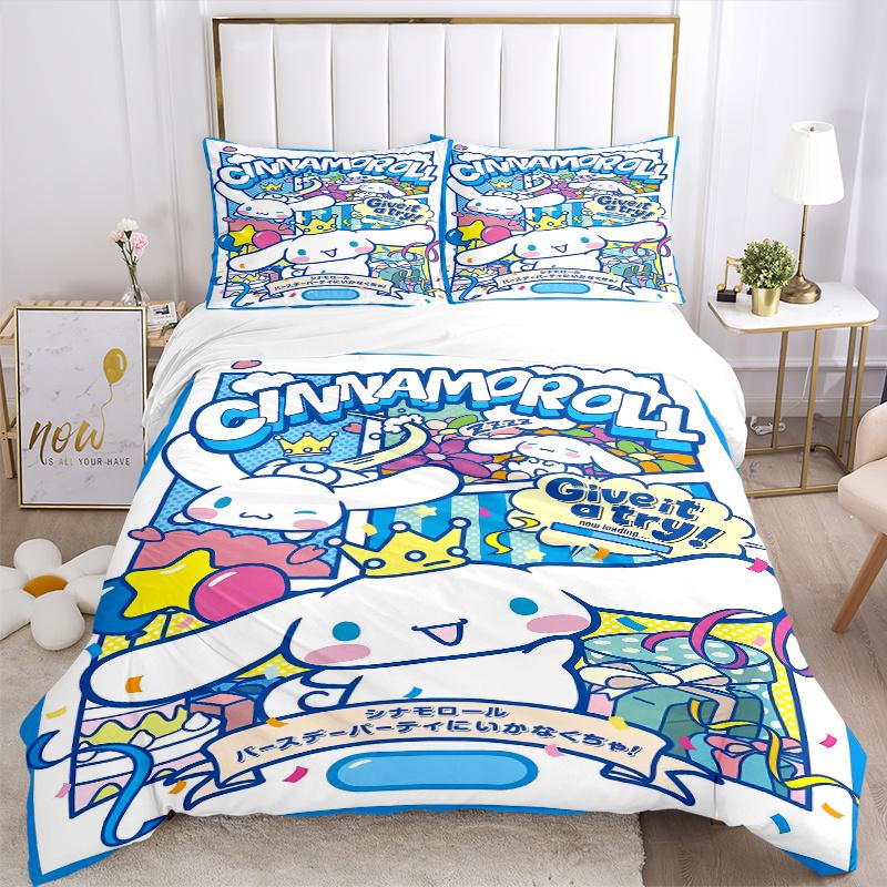 3pcs Cinnamoroll's Magical Birthday Adventure Print Bedding Set (1 Cover + 2 Pillowcases, Without Inserts), Soft and Comfortable S007