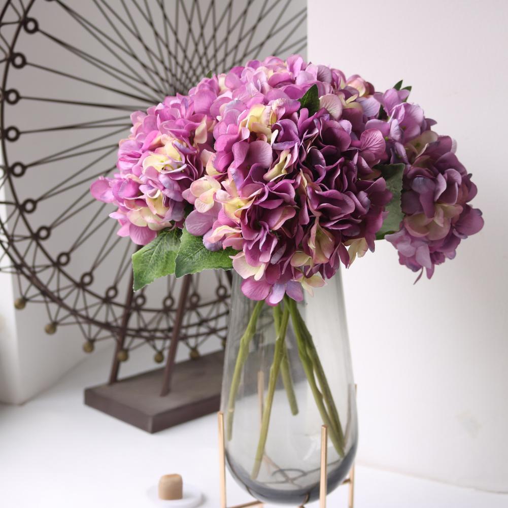 Artificial Hydrangea Flowers Artificial Silk Hydrangea Bouquet with Flexible Stems Realistic Color Transitions Soft Pliable