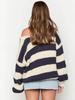 Herbst Winter Mode Lässiger Lockerer Strickpullover Schultergurt Cord Streifen Süßes Oberteil