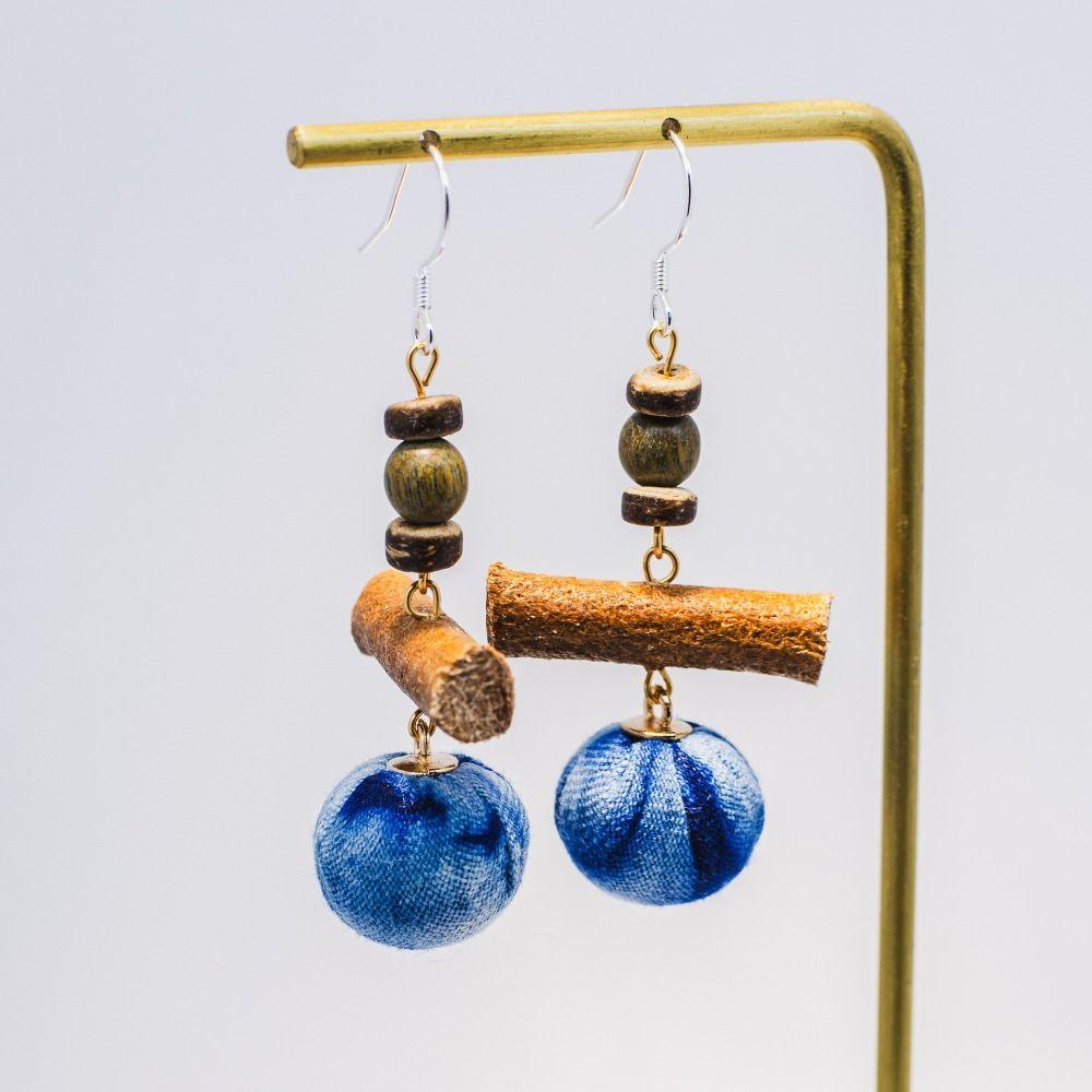 Chinese Wood Beads Earring Drop Ethnic Style Vintage Eardrop Ear Clip Tie-Dye Earrings  Travel