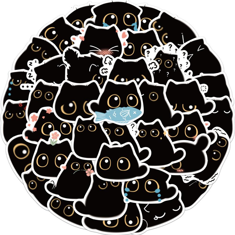 

40 Cartoon Black Cat Expression Graffiti Stickers Trolley Box Water Cup Diary Waterproof DIY Stickers