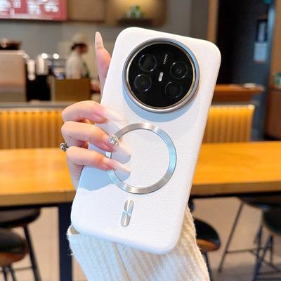 For Huawei Mate 70 Air Case Magnetic Wireless Charge CD Pattern PU Leather Metal Alloy Camera Frame Protection Back Cover