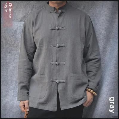 Men's Long-Sleeve Cotton-Linen Tang Suit Jacket - Retro Chinese Style Spring Zhongshan Blazer