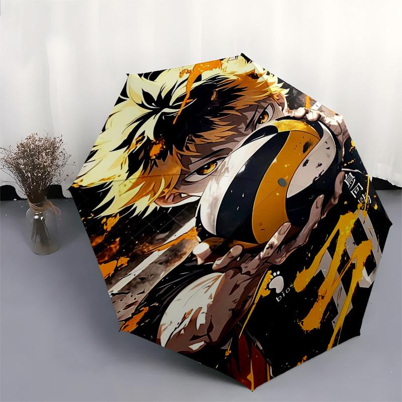 Volleyball, Anime Themed Automatic Opening and Closing Umbrella, Compact Travel Umbrella, Lightweight and Portable, Suitable for Beach Commu