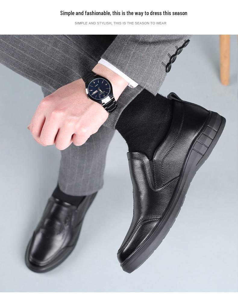 Men's Versatile Low-top Leather Shoes - Fashionable, Comfortable, Soft Sole for Middle-aged and Elderly.