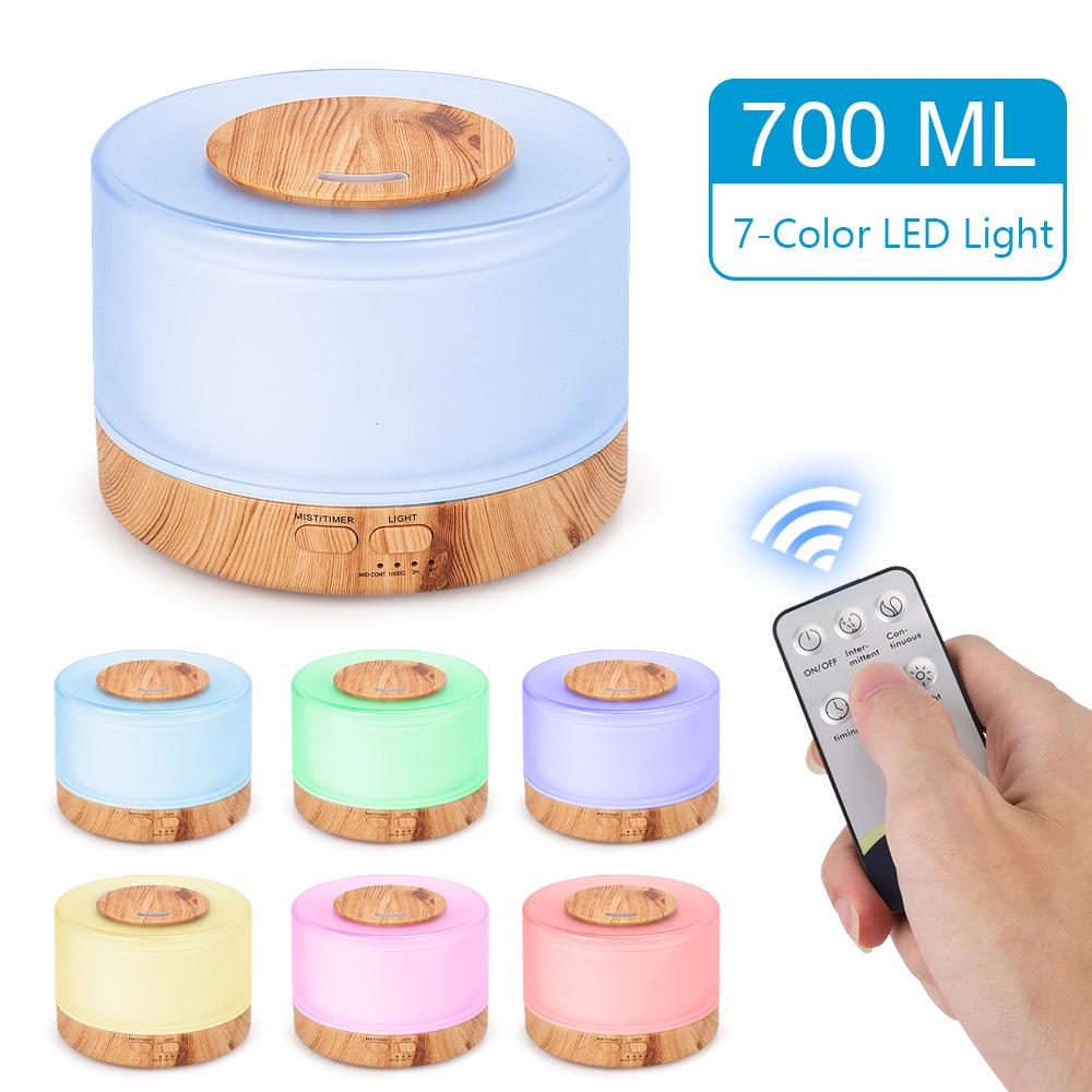 Umidificator Ultrasonic de Aromaterapie de 700 ml cu Lampă în Șapte Culori și Design cu Aspect de Lemn