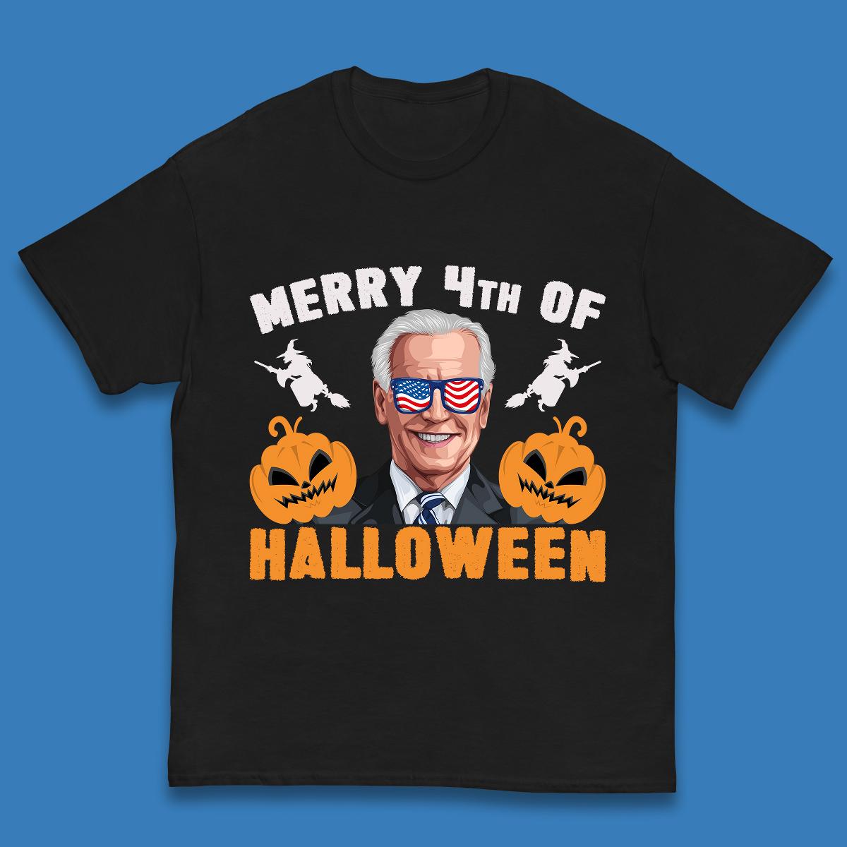 

Merry 4th Of Halloween Funny Confused Joe Biden 4th Of July Kids T Shirt 110