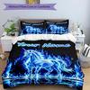 3PC Custom Name Blue Unicorn Flames Bedding Set Duvet Cover Closure Includes 1 Duvet Cover & 2 Pillowcases for Bedroom