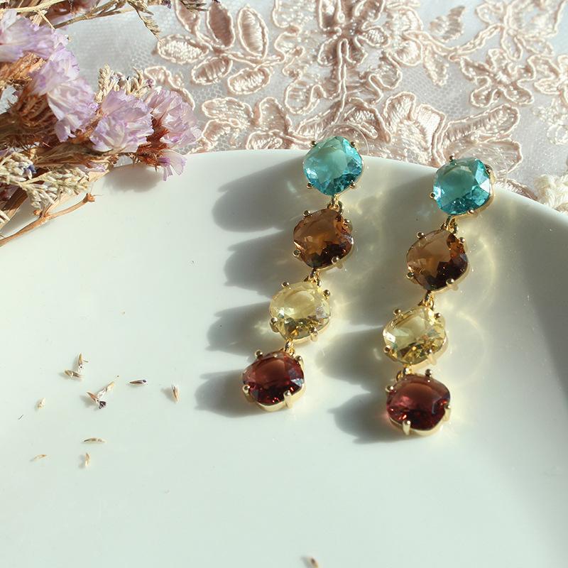 Разноцветные ретро хрустальные серьги-подвески: Стильные длинные серьги-подвески