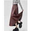 Winter Women PU Leather Skirt Long Pleated High Waist A Line Fashion Clothes