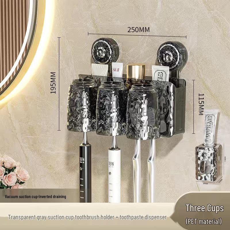 Wall-Mounted Suction Cup Toothbrush & Toothpaste Holder Set with Tooth Squeezer and Cup for Family Bathrooms
