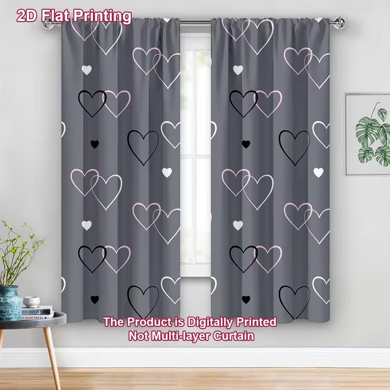 2 Stück Vorhänge mit grauem Herzmuster, geeignet für Schlafzimmer-, Wohnzimmer-, Küchendekoration, Heimdekoration, Fensterdekoration