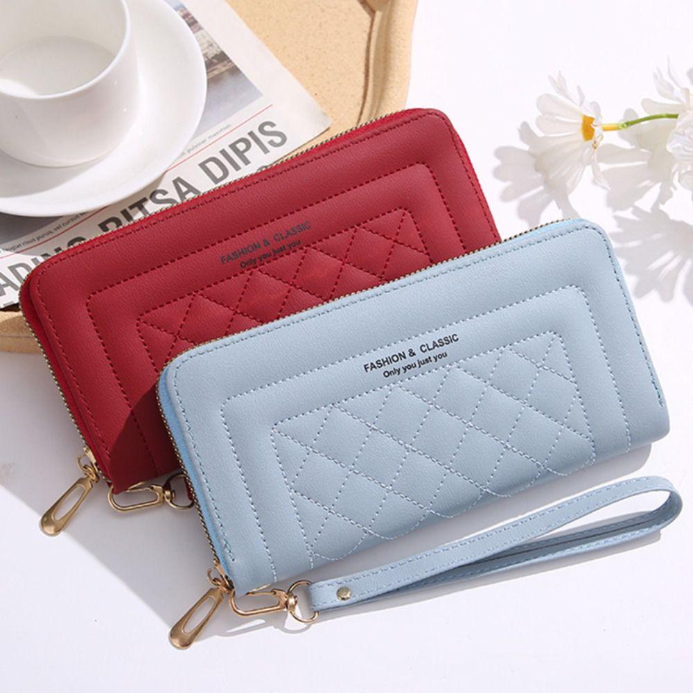 Fashion PU Leather Women Wallet Long Large Capacity Card Holder Simple Double Zipper Coin Purse Women Girls