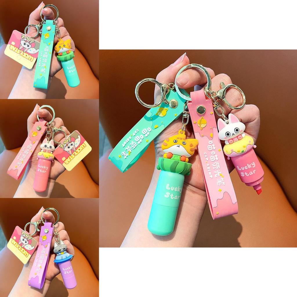 Bezaubernder Cartoon Textmarker Schlüsselanhänger Entzückendes fluoreszierendes Stift Schlüsselzubehör