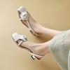 Fashion New Design Summer Women Sandals Half Cover Toe Square Toe Flower Buckle Strap Empty Back Med Heels Shoes Sandalias De Mujer