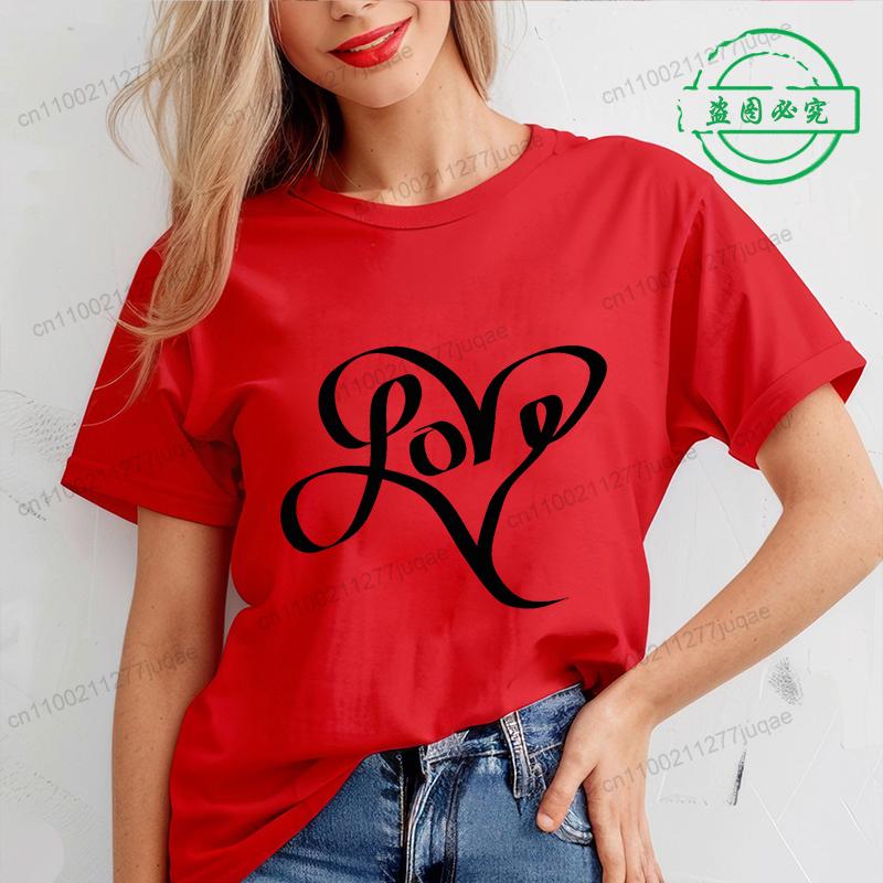 Valentine Heart Printed T Shirt for Women Leopard Heart T-shirt Girl Short Sleeve Crew Neck Casual Top for Summer Women Clothing