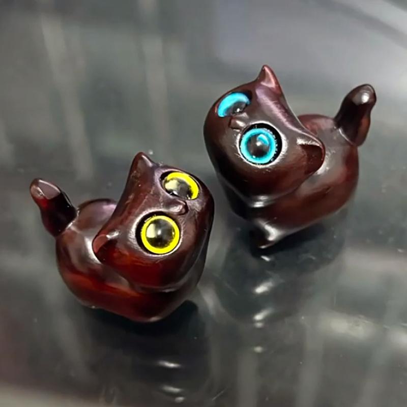 Cute Small Wooden Lucky Cat Figure 1.4" Green Sandalwood Carved Cat Figurine Desk Accessories For Home Decor Parts Gifts