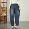 Plus Size Vintage Embroidery High Waist Casual Loose Women Spring Summer Autumn Jeans Denim Harem Pants